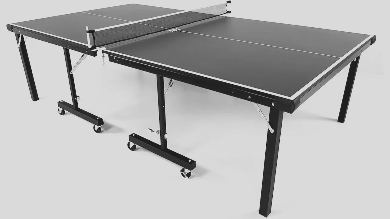 Featured image of the Stiga Instaplay Indoor Table Tennis Table showcasing its sleek, UV-filled black table top with silk screen striping and pre-assembled design.