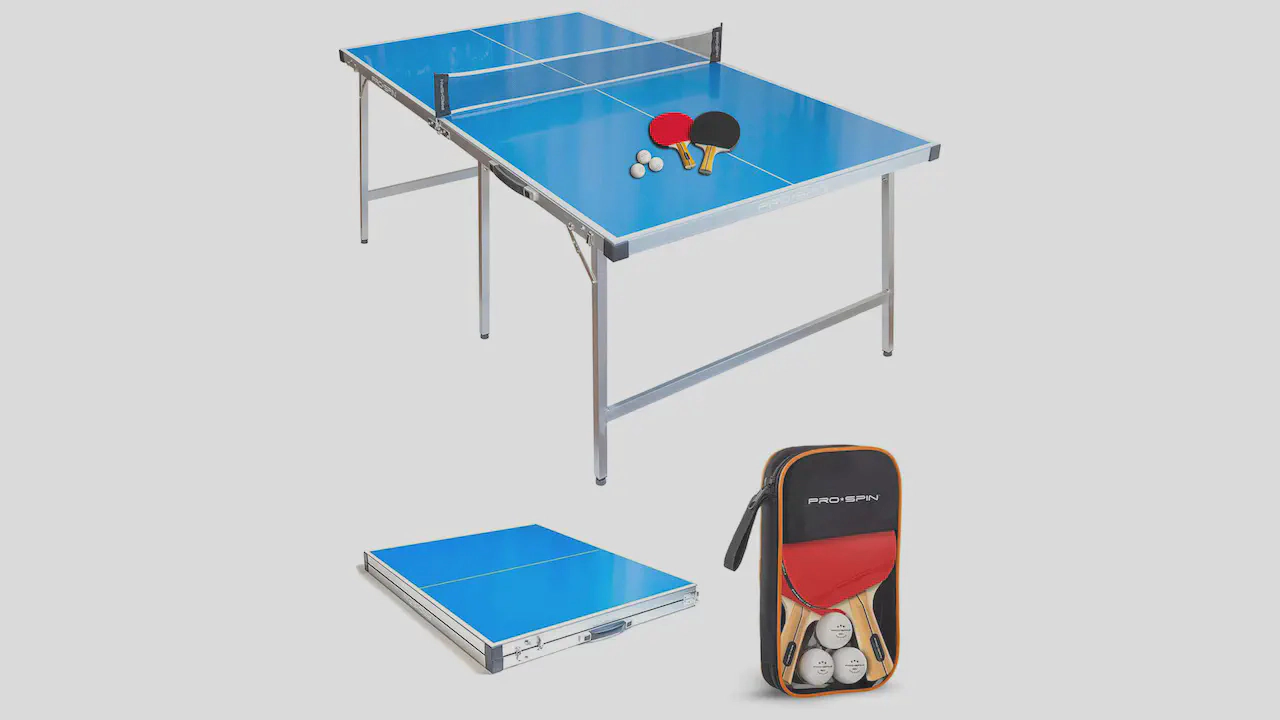 PRO SPIN Compact Ping Pong Table - 72" x 41" Mid-Size, Foldable and Portable - Complete Set