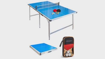 PRO SPIN Compact Ping Pong Table - 72" x 41" Mid-Size, Foldable and Portable - Complete Set