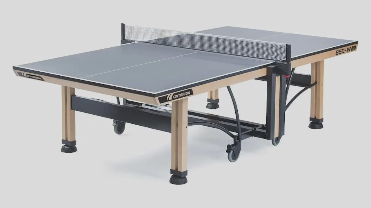 Indoor competition table tennis table by Cornilleau, 25mm chipboard, ITTF approved, grey color.