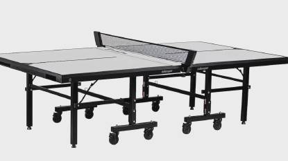Foldable ping pong table with paddle and ball storage from Killerspin.