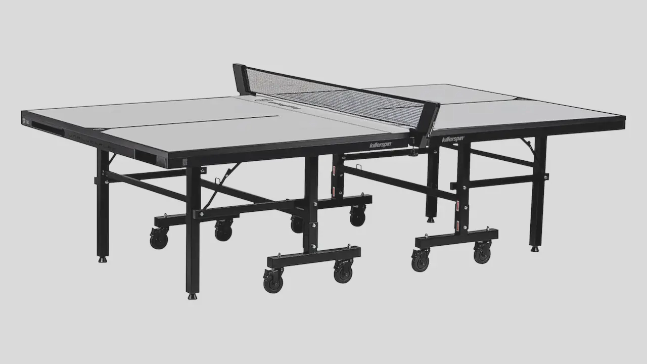 Foldable ping pong table with paddle and ball storage from Killerspin.