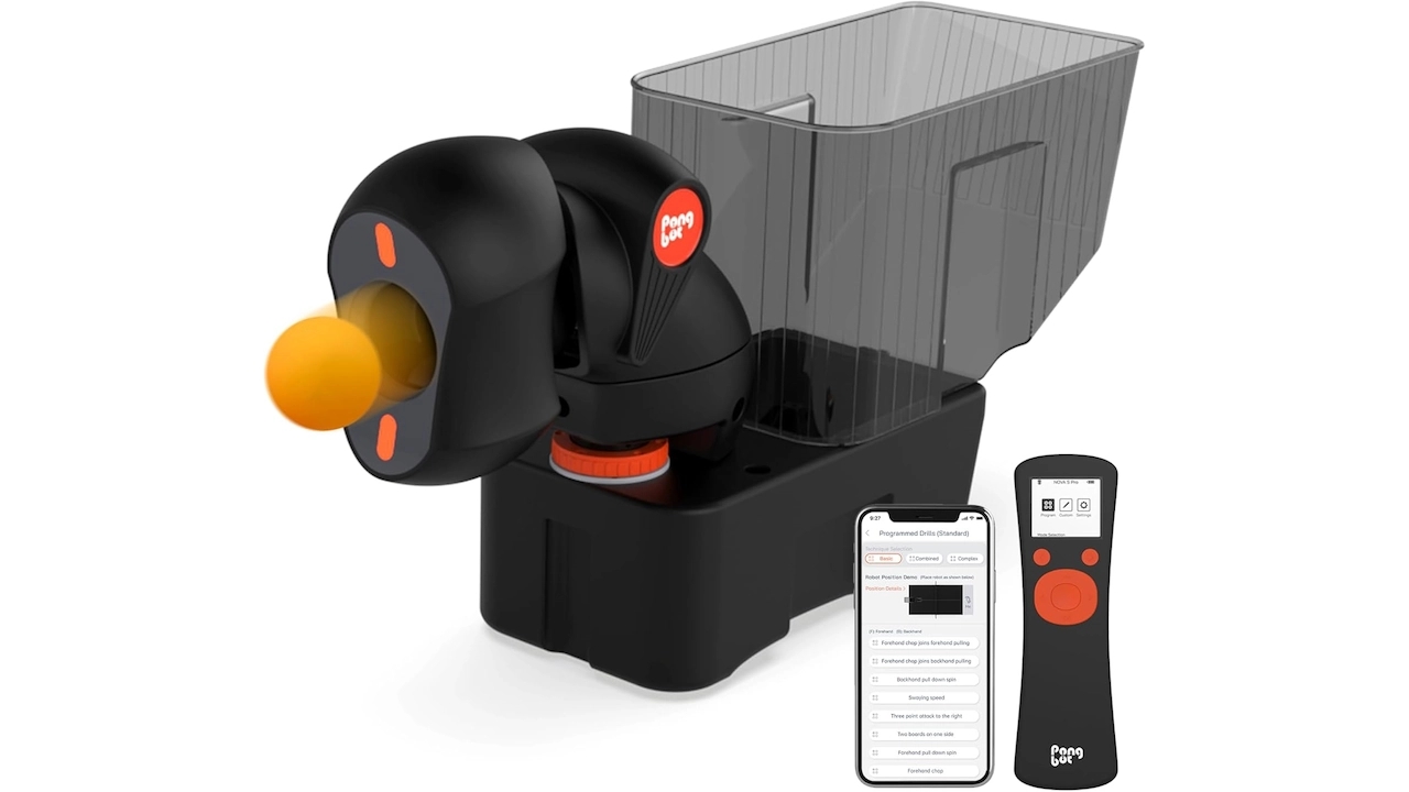 Portable table tennis robot by PONGBOT with app control and 264 routines