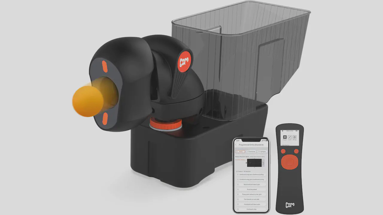 Portable table tennis robot by PONGBOT with app control and 264 routines